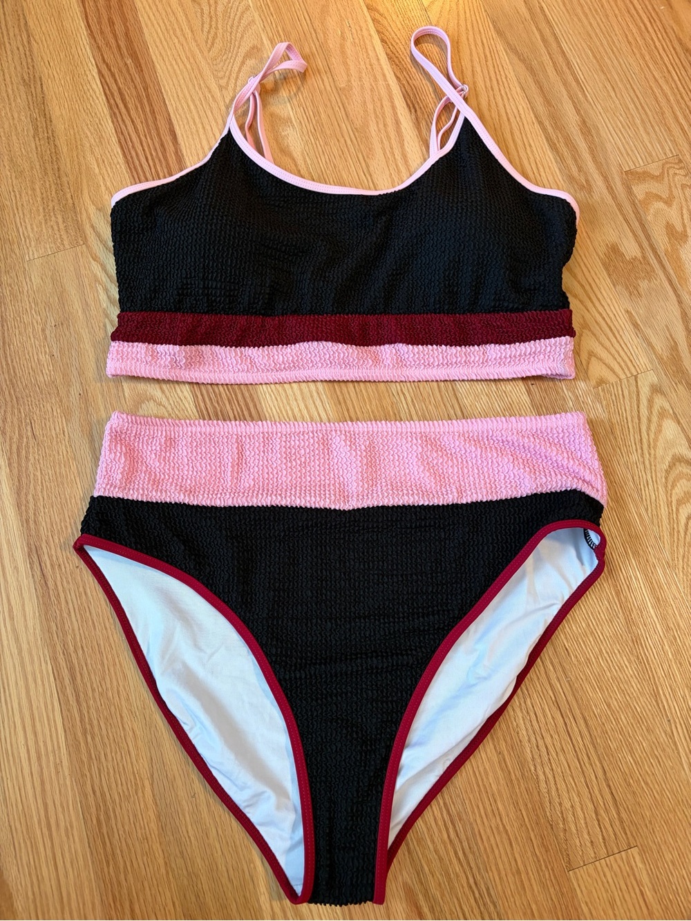 Two-Tone Black Pink High-Waist Bikini 2X